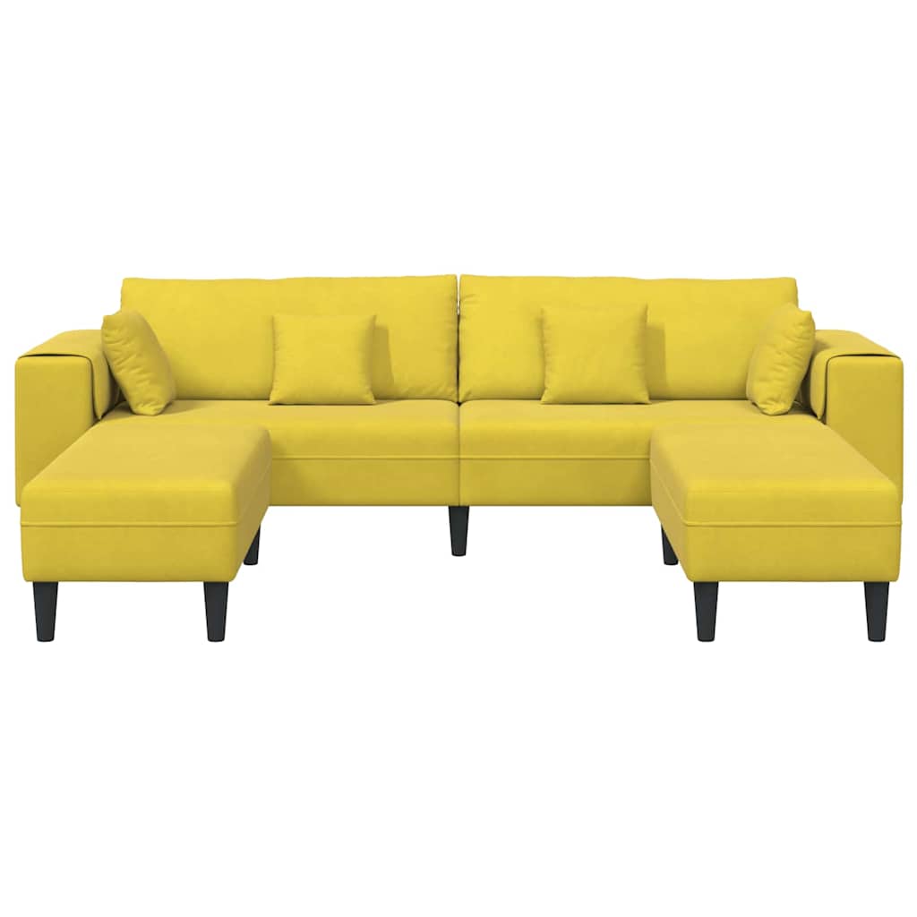 Sofá de Veludo com almofada 3 pcs Amarelo 208 cm Veludo