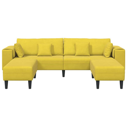 Sofá de Veludo com almofada 3 pcs Amarelo 208 cm Veludo