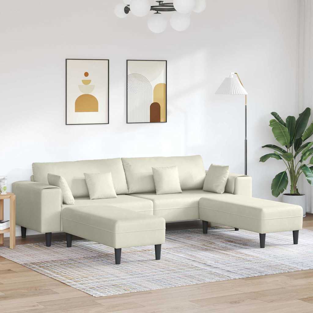 Sofá de Veludo com almofada 3 pcs Creme 208 cm Veludo