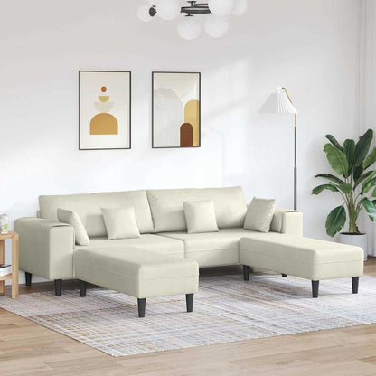 Sofá de Veludo com almofada 3 pcs Creme 208 cm Veludo