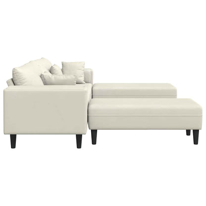 Sofá de Veludo com almofada 3 pcs Creme 208 cm Veludo