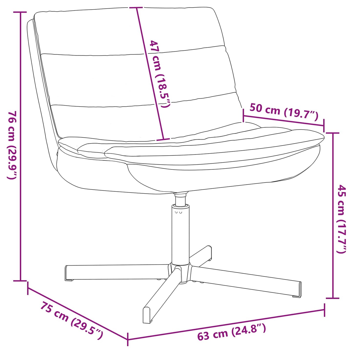 Cadeira giratória Preto 63 x 75 x 76 cm PU Brilhante