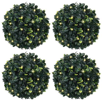 Bolas artificiais de buxo com luzes LED 4 pcs verde 12 cm