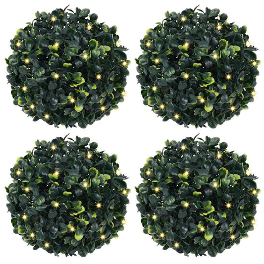 Bolas artificiais de buxo com luzes LED 4 pcs verde 12 cm