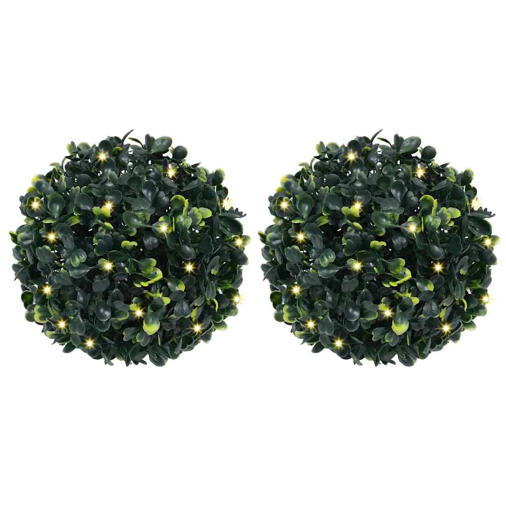Bolas artificiais de buxo com luzes LED 2 pcs verde 22 cm