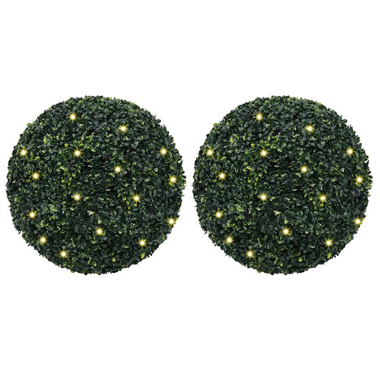 Bolas artificiais de buxo com luzes LED 2 pcs verde 52 cm