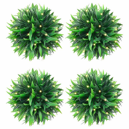 Bolas artificiais de buxo com luzes LED 4 pcs verde 15 cm