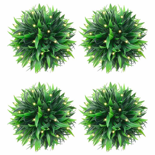 Bolas artificiais de buxo com luzes LED 4 pcs verde 15 cm