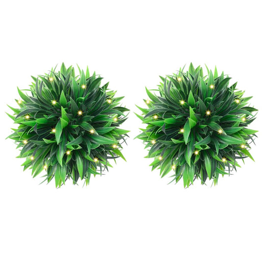 Bolas artificiais de buxo com luzes LED 2 pcs verde 20 cm