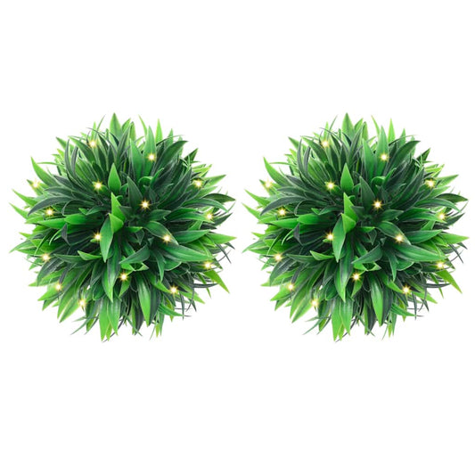 Bolas artificiais de buxo com luzes LED 2 pcs verde 30 cm