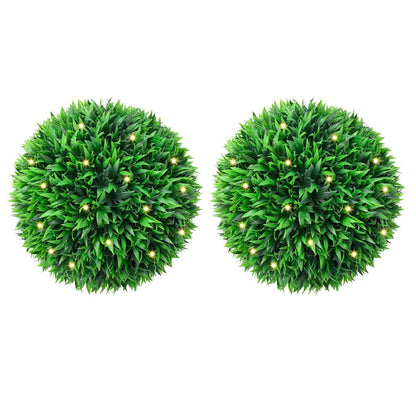 Bolas artificiais de buxo com luzes LED 2 pcs verde 47 cm