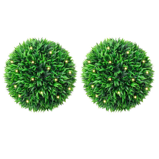 Bolas artificiais de buxo com luzes LED 2 pcs verde 47 cm