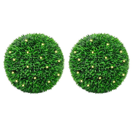 Bolas artificiais de buxo com luzes LED 2 pcs verde 55 cm