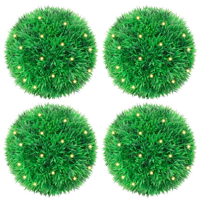 Bolas artificiais de buxo com luzes LED 4 pcs verde 12 cm