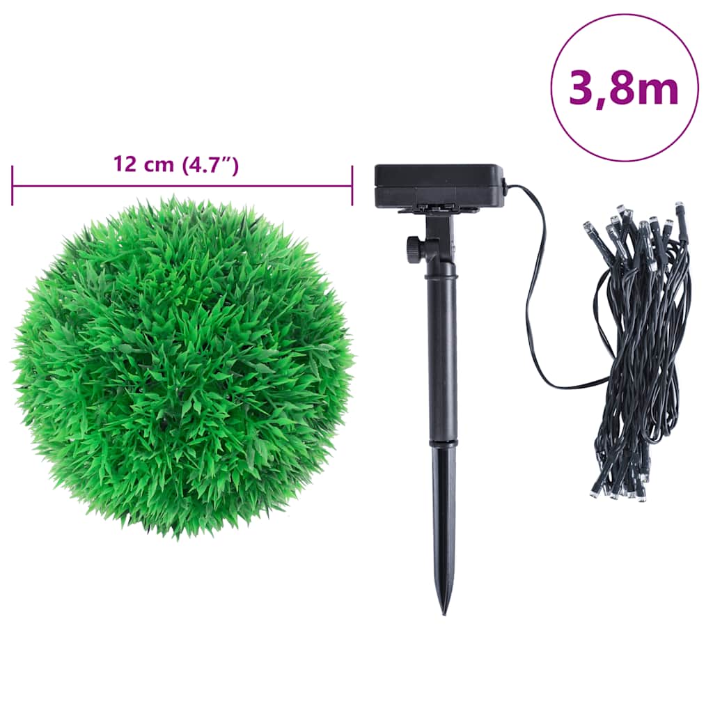 Bolas artificiais de buxo com luzes LED 4 pcs verde 12 cm
