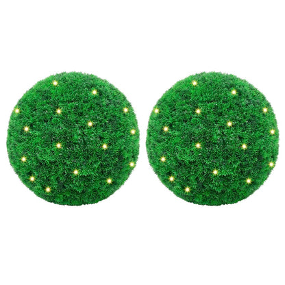 Bolas artificiais de buxo com luzes LED 2 pcs verde 27 cm