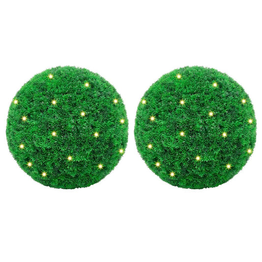 Bolas artificiais de buxo com luzes LED 2 pcs verde 27 cm