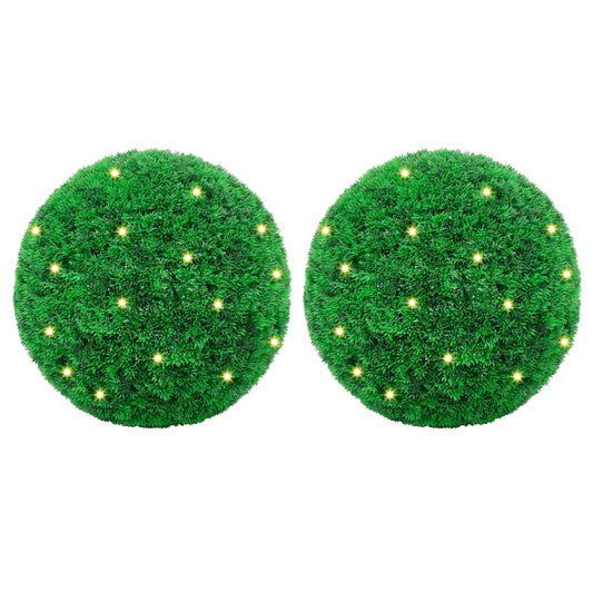 Bolas artificiais de buxo com luzes LED 2 pcs verde 52 cm