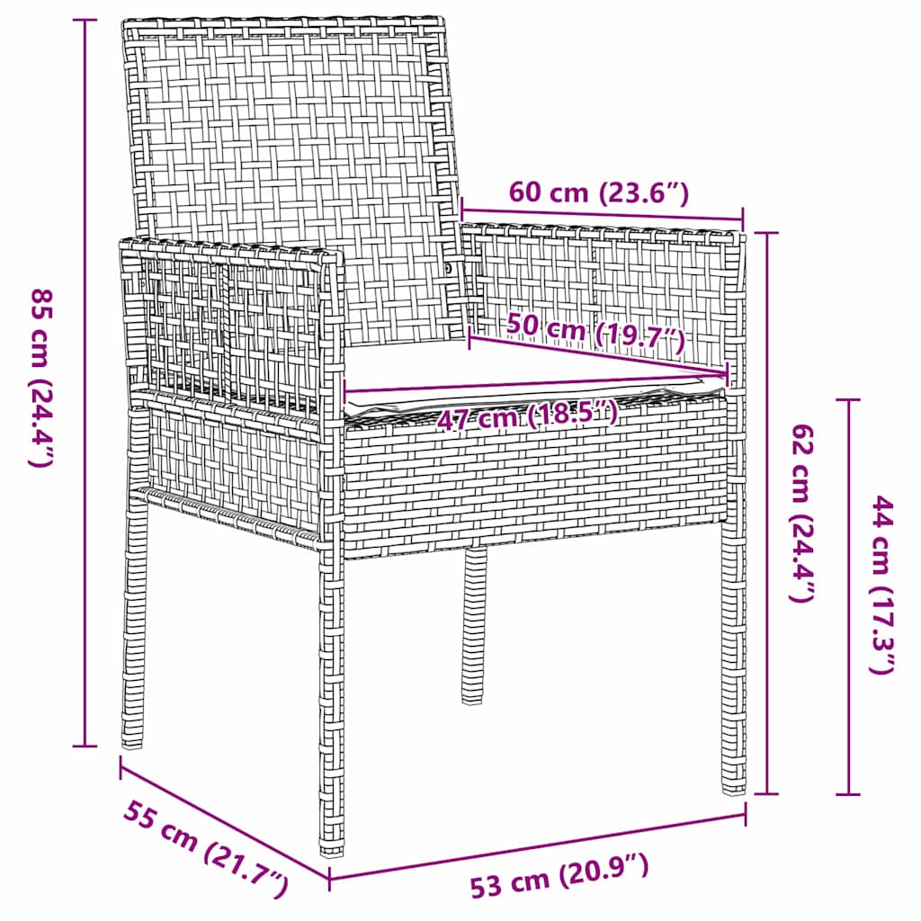 Cadeira de Jardim 2 pcs Preto 55 x 53 x 85 cm vime PE