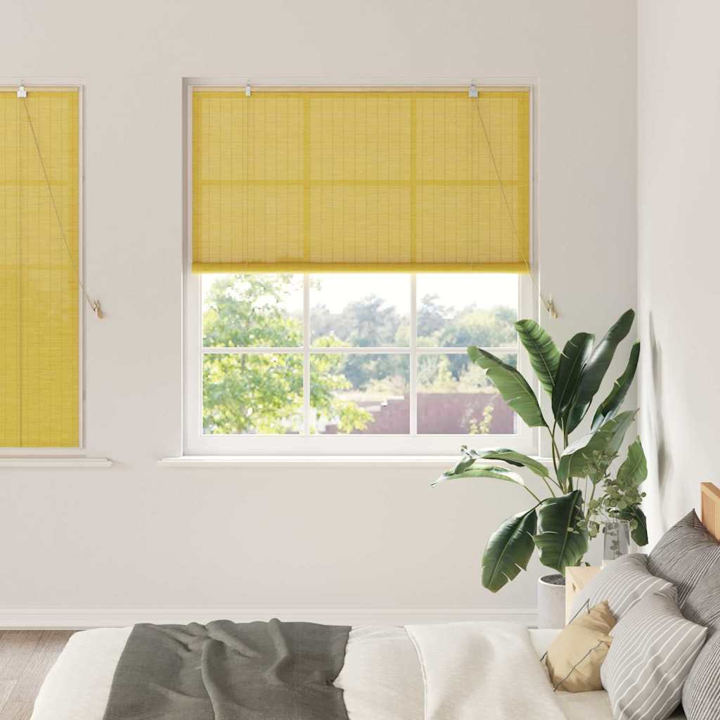 Estores de rolo com cortinas Manual Amarelo 140 x 160 cm Bambu