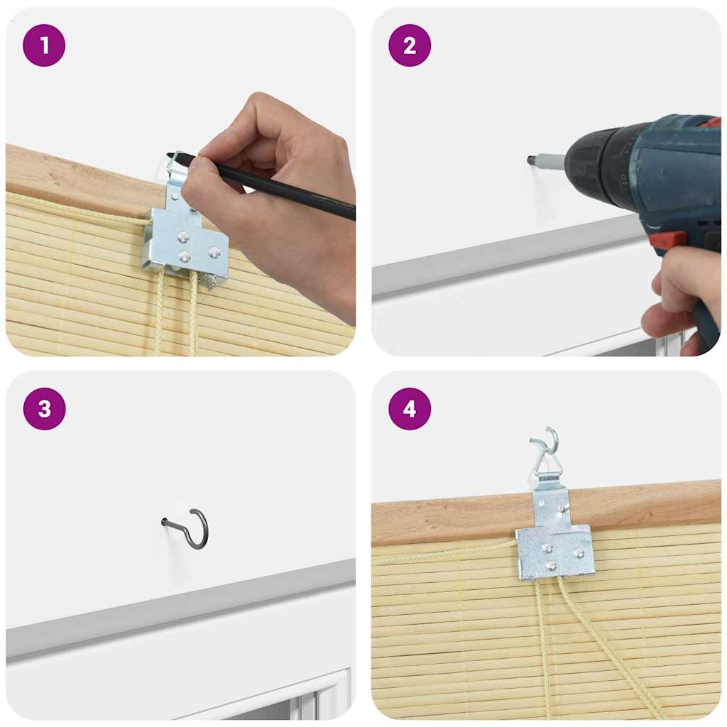 Estores de rolo com cortinas Manual Natura 90 x 160 cm Bambu