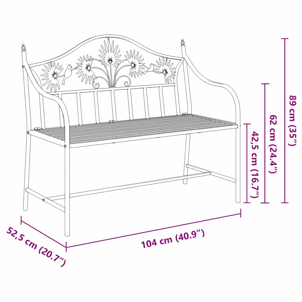 Banco de jardim Preto 104 x 52,5 x 89 cm Aço