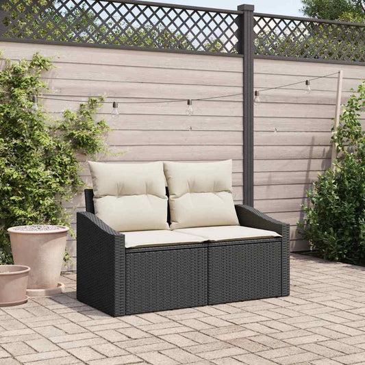 Sofá de jardim com almofada Preto 123 x 62 x 69cm vime PE