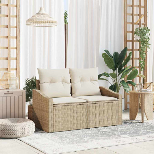 Sofá de jardim com almofada Bege 123 x 62 x 69cm vime PE