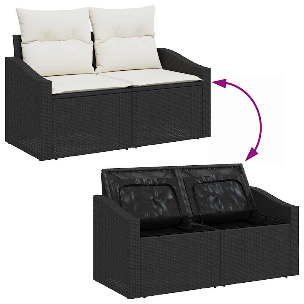 Sofá de jardim com almofada Preto 123 x 62 x 69cm vime PE