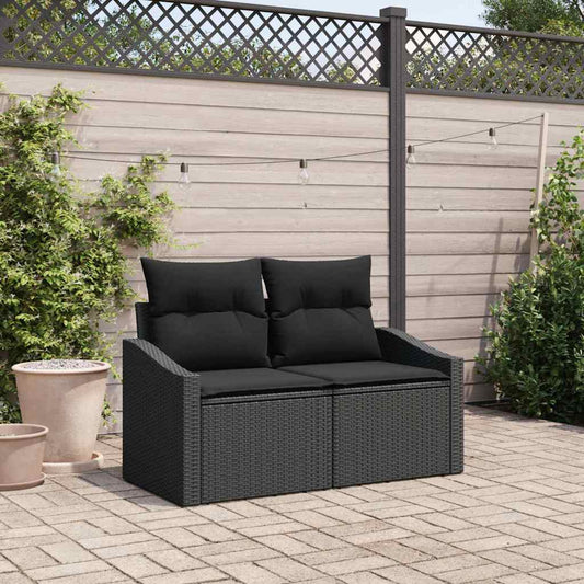 Sofá de jardim com almofada Preto 123 x 62 x 69cm vime PE