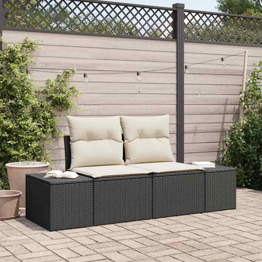 Sofá de jardim com almofada Preto 123 x 62 x 69cm vime PE