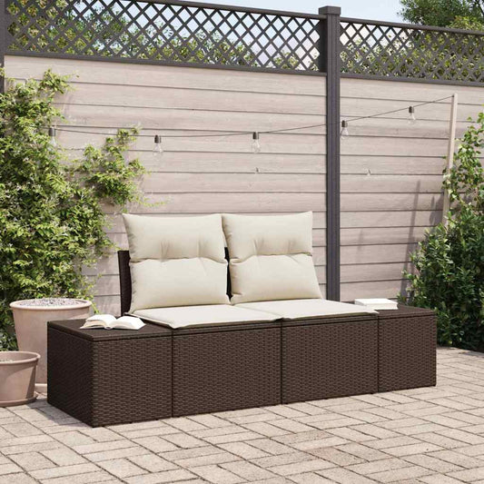 Sofá de jardim com almofada Castanho 123 x 62 x 69cm vime PE