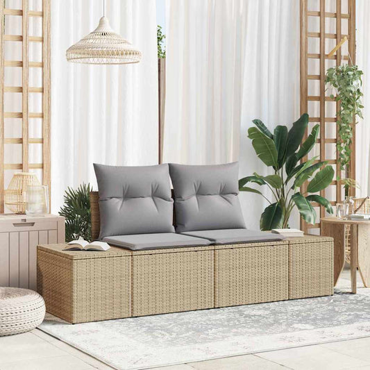 Sofá de jardim com almofada Bege 123 x 62 x 69cm vime PE
