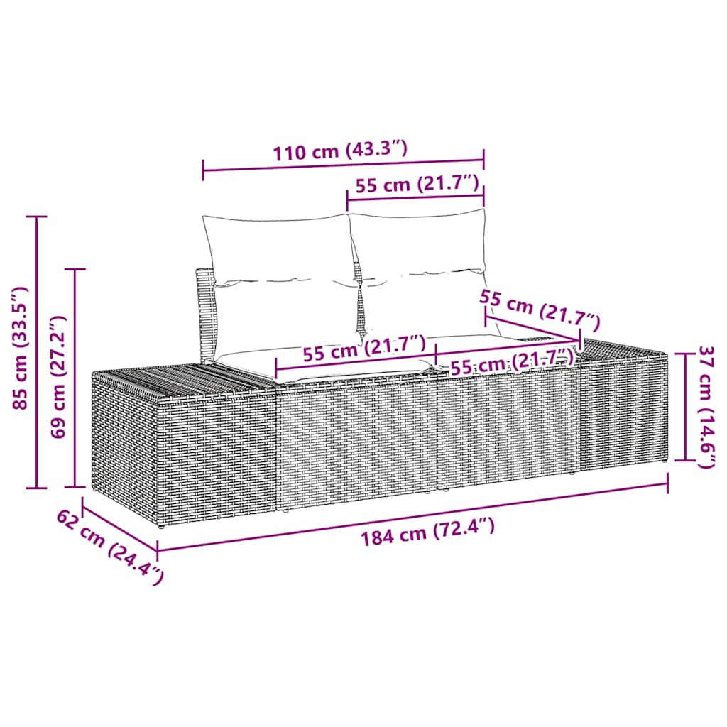 Sofá de jardim com almofada Bege 123 x 62 x 69cm vime PE