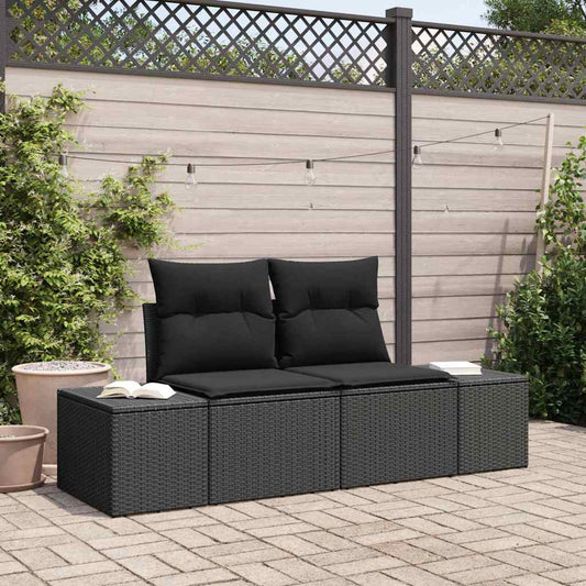 Sofá de jardim com almofada Preto 123 x 62 x 69cm vime PE