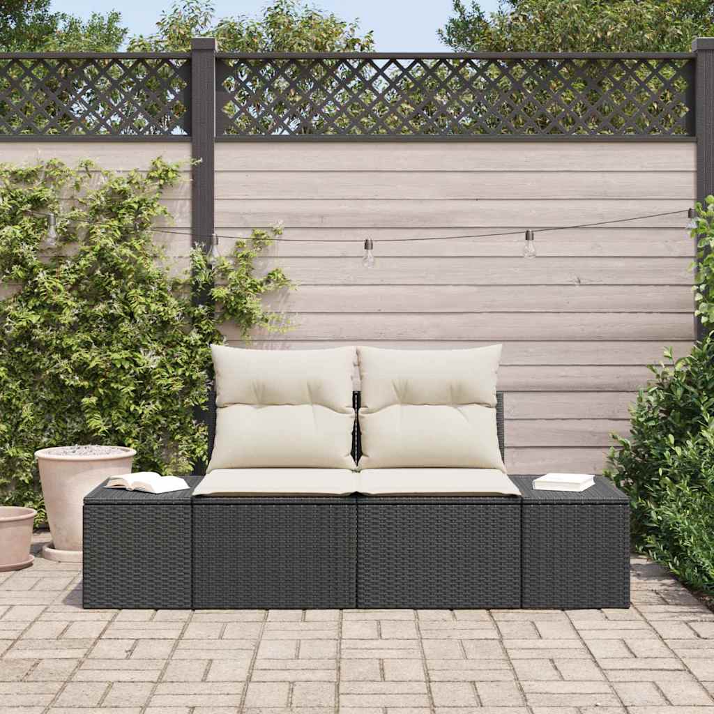 Sofá de jardim com almofada Preto 123 x 62 x 69cm vime PE
