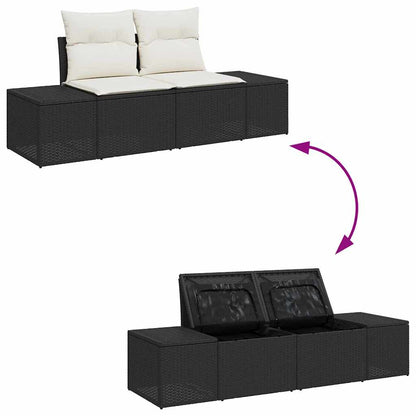 Sofá de jardim com almofada Preto 123 x 62 x 69cm vime PE