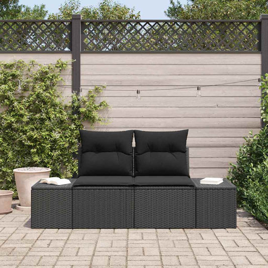Sofá de jardim com almofada Preto 123 x 62 x 69cm vime PE