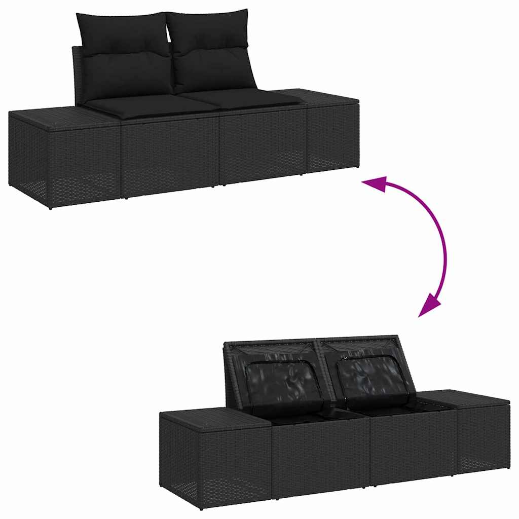 Sofá de jardim com almofada Preto 123 x 62 x 69cm vime PE