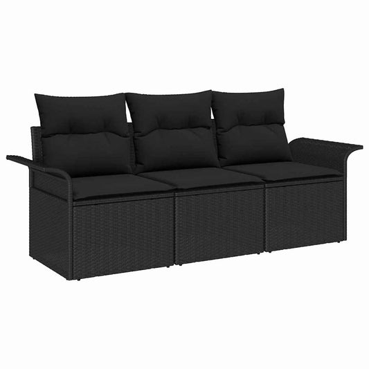Conjunto de Sofás com almofada 3 pcs Preto vime PE