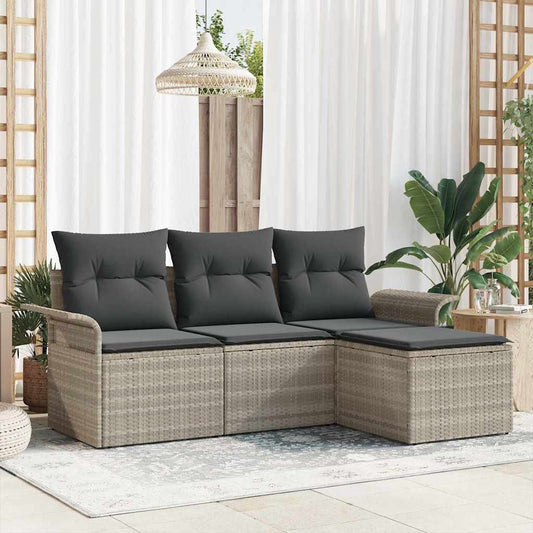 Conjunto de Sofás com almofada 4 pcs Cinzeto vime PE