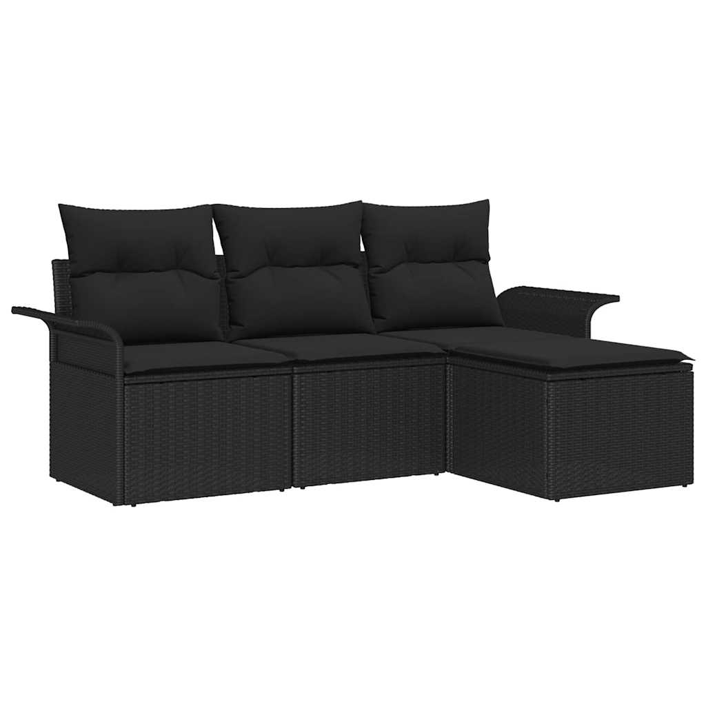 Conjunto de Sofás com almofada 4 pcs Preto vime PE