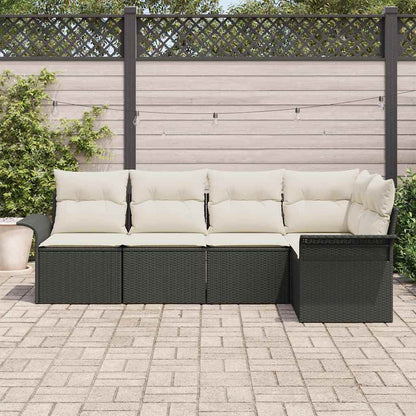 Conjunto de Sofá de Jardim com almofada 5 pcs Preto vime PE