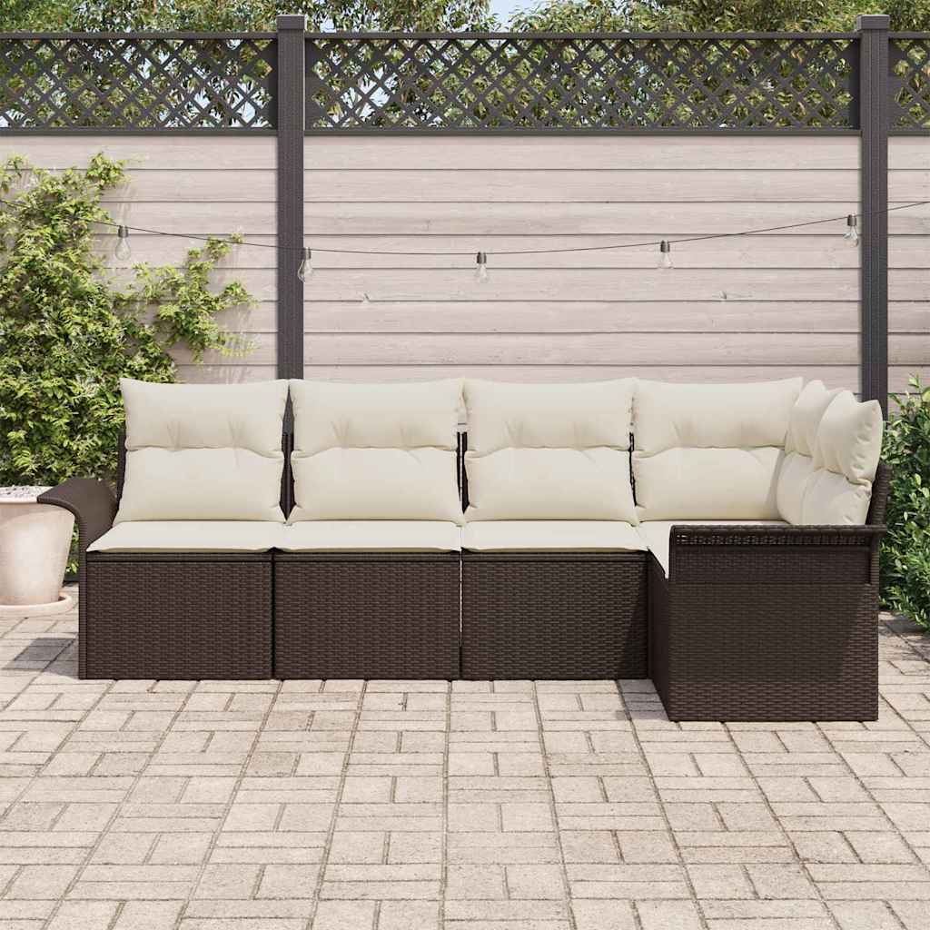 Conjunto de Sofá de Jardim com almofada 5 pcs Castanho vime PE