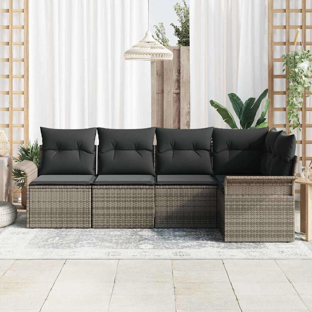 Conjunto de Sofá de Jardim com almofada 5 pcs Cinzeto vime PE