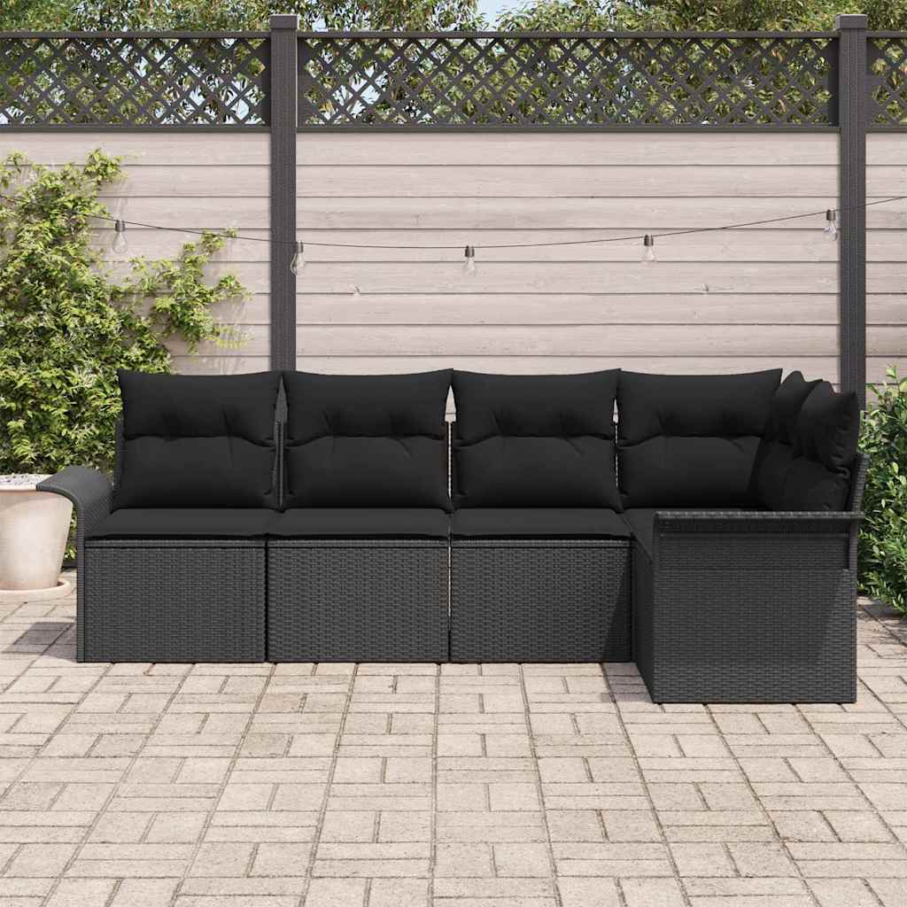 Conjunto de Sofá de Jardim com almofada 5 pcs Preto vime PE