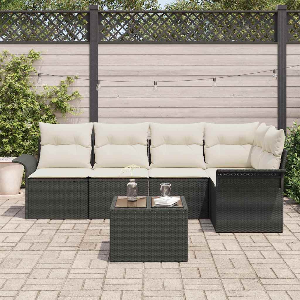 Conjunto de Sofá de Jardim com almofada 6 pcs Preto vime PE