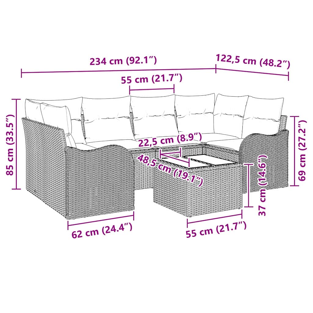 Conjunto de Sofá de Jardim Cinzeto 55 x 55 x 37 cm vime PE