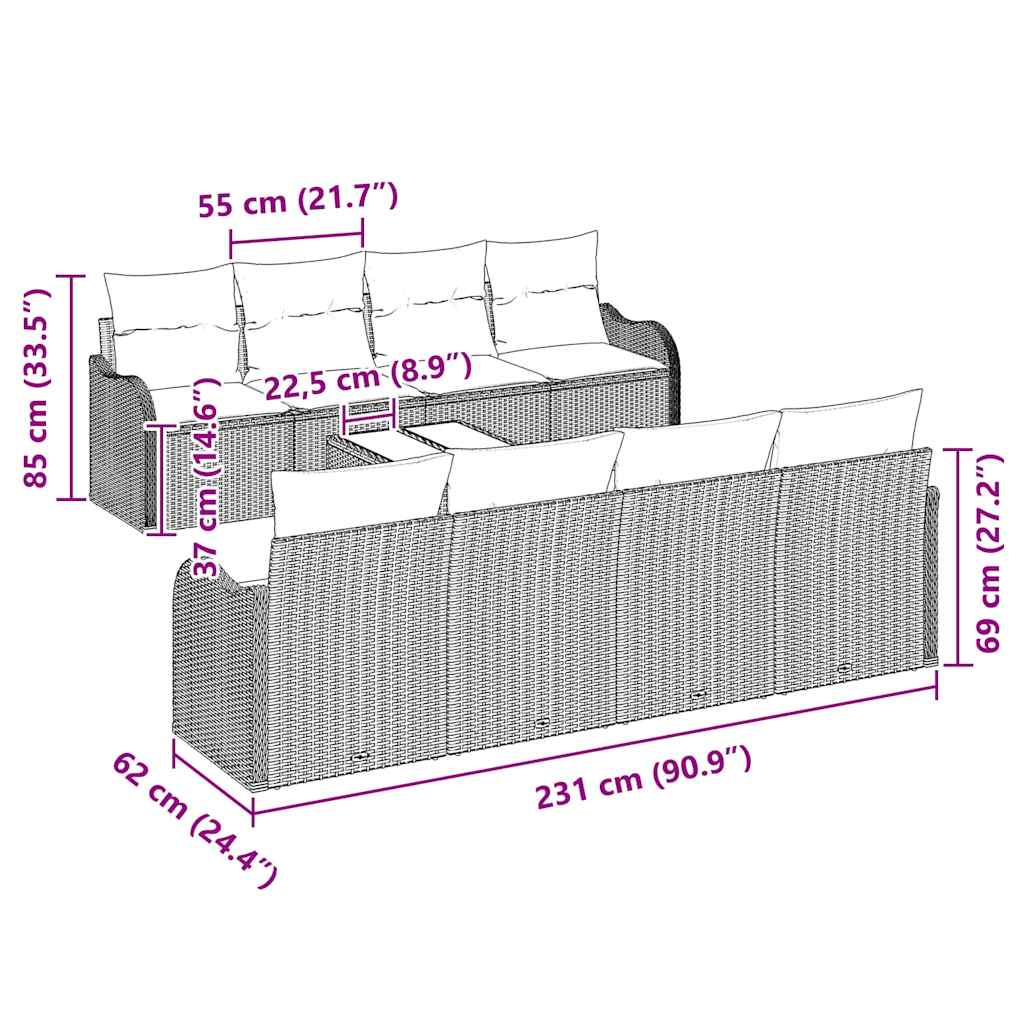 Conjunto de Sofá de Jardim Castanho 55 x 55 x 37 cm vime PE