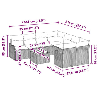 Conjunto de Sofá de Jardim Manual 9 pcs Cinzento-claro vime PE